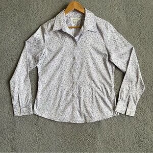 Banana Republic Women’s Non-Iron Fitted Button Down Shirt Blue & White Sz 14